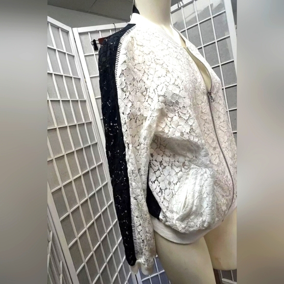 INC,Woman,Spring Casual Jacket,Black-White,Sz L,Cotton-Nylon, Elastic lace,Zip. - Picture 2 of 10